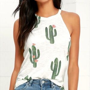 Lulus Cactus Print White Tank Top